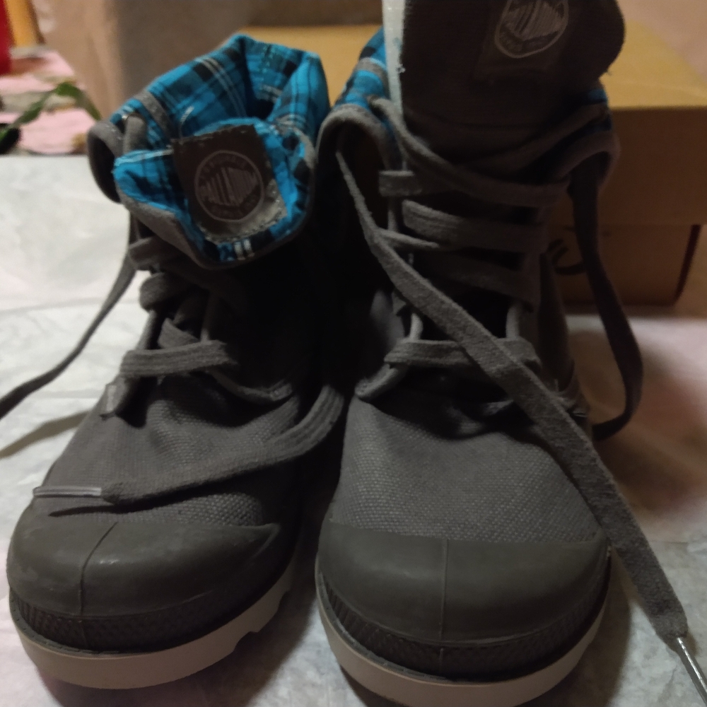 Gray and Blue High-Top Sneakers